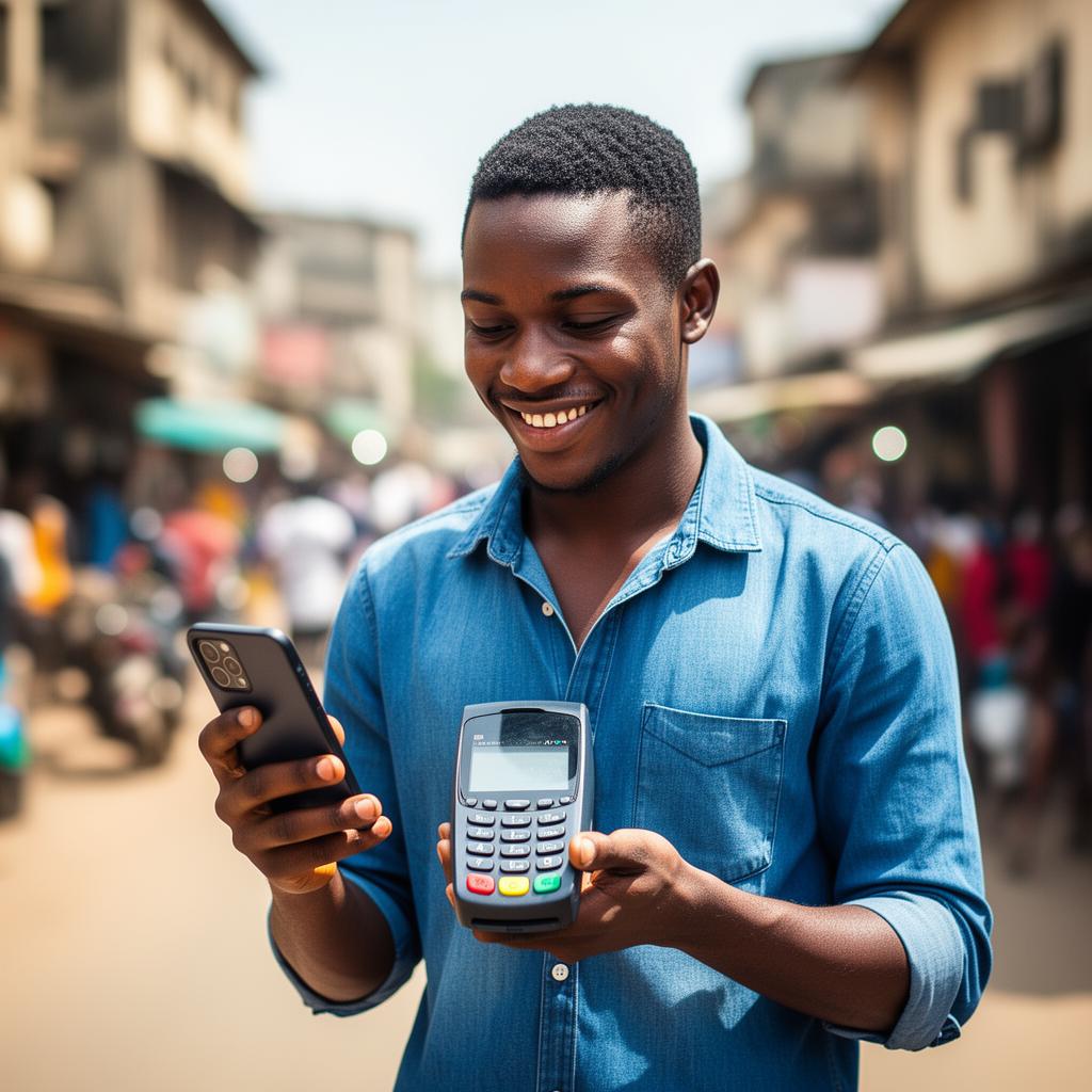 Nigerian POS agent using Mintpoint on his phone